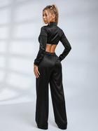 Satin Zip‑Up Cropped Jacket & Wide Leg Pants 2‑Piece Set