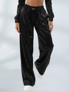 Satin Zip‑Up Cropped Jacket & Wide Leg Pants 2‑Piece Set