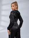 Stripe Trim Hooded Corset Top Wide Leg Pants 2‑Piece Set