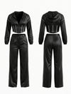 Stripe Trim Hooded Corset Top Wide Leg Pants 2‑Piece Set