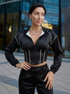 Stripe Trim Hooded Corset Top Wide Leg Pants 2‑Piece Set