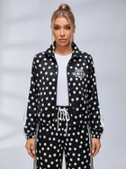 Polka Dot Zip‑Up Jacket Wide Leg Pants 2‑Piece Tracksuit