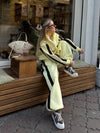 Striped Collared Sweatshirt Wide Leg Pants Set
