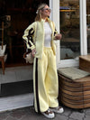 Striped Collared Sweatshirt Wide Leg Pants Set