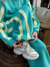 Striped Collared Sweatshirt Wide Leg Pants Set