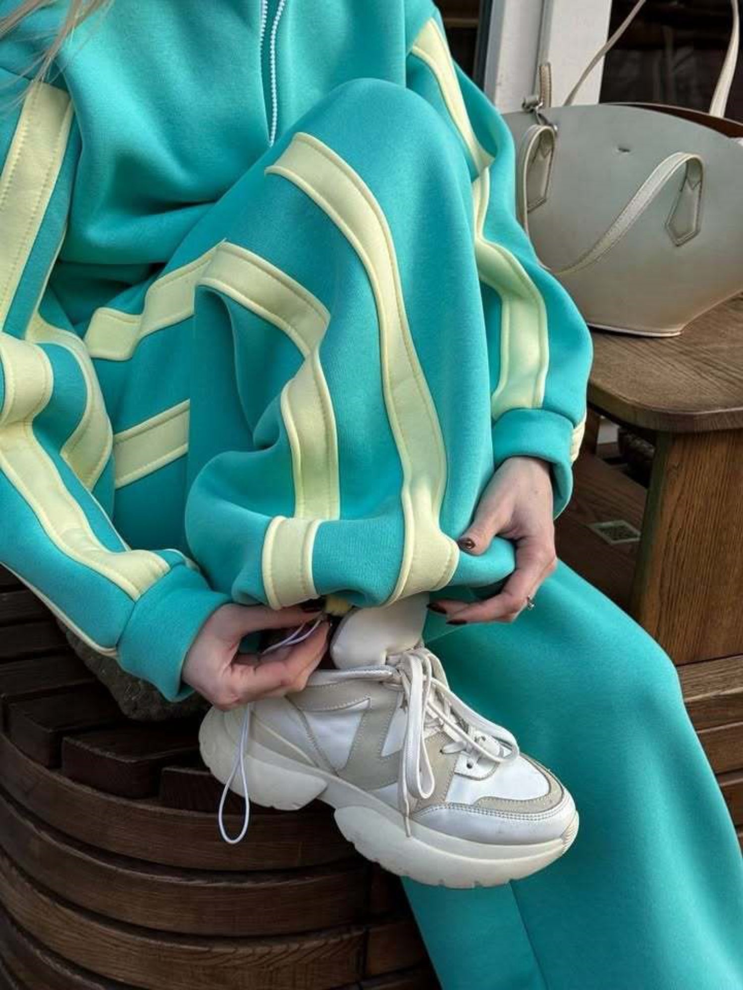 Striped Collared Sweatshirt Wide Leg Pants Set