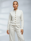Stand Collar Button Sweatshirt Wide Leg Pants Set