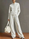 Stand Collar Button Sweatshirt Wide Leg Pants Set