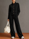 Stand Collar Button Sweatshirt Wide Leg Pants Set