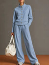 Stand Collar Button Sweatshirt Wide Leg Pants Set