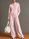 Stand Collar Button Sweatshirt Wide Leg Pants Set