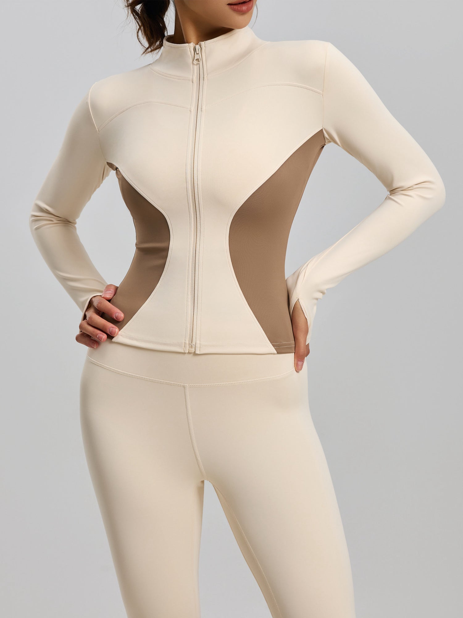Stand Collar Long Sleeve Shaping Workout 2 Piece Set