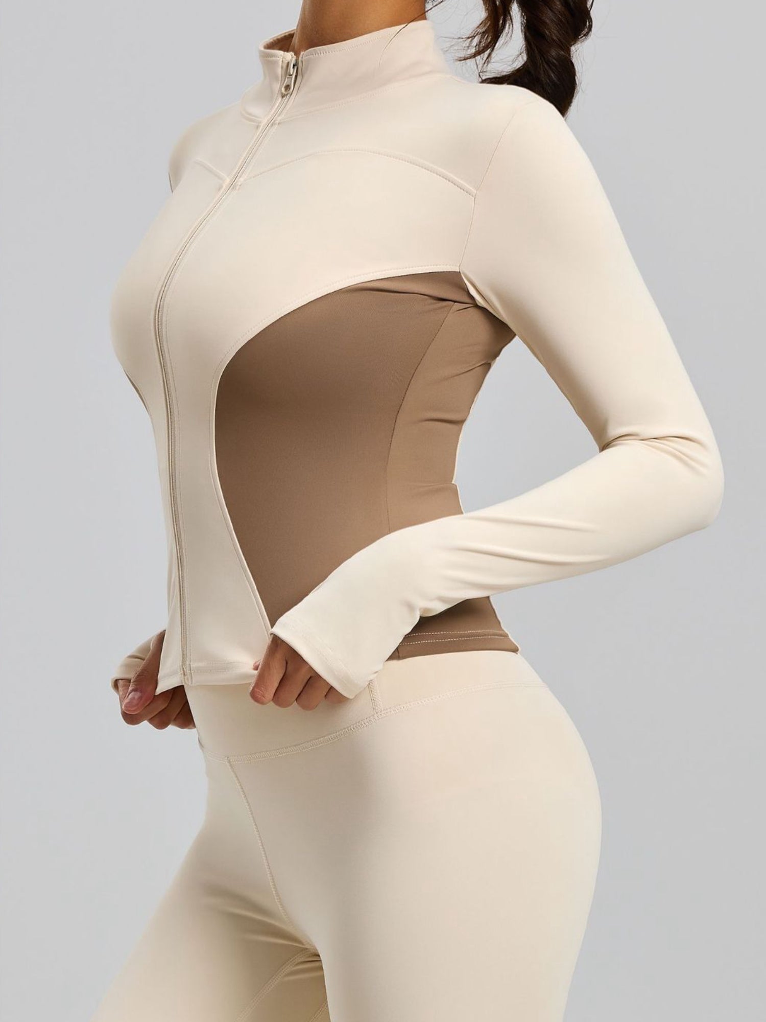 Stand Collar Long Sleeve Shaping Workout 2 Piece Set
