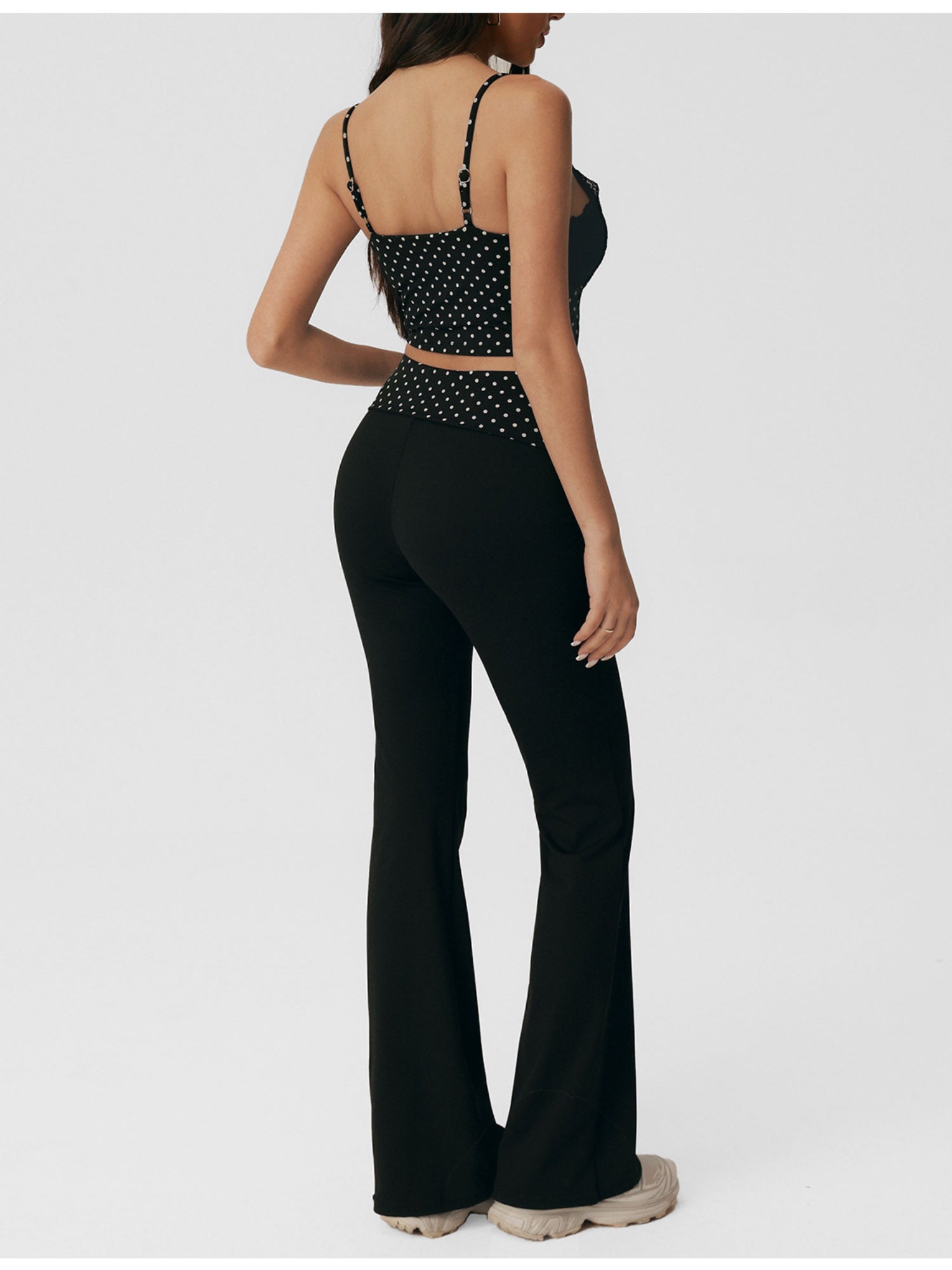 Polka Dot Lace Cami & Flare Pants 2 Piece Set