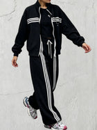 Streetwear Contrast Stripe Zip Jacket Sweatsuit