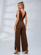 V-Neck Corset Crop Top Split Wide Leg Pants 2 Piece Set
