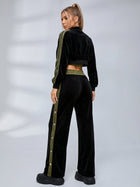 Velvet Stand Collar Jacket Side Snap Wide Leg Pants Tube Top 3 Piece Set