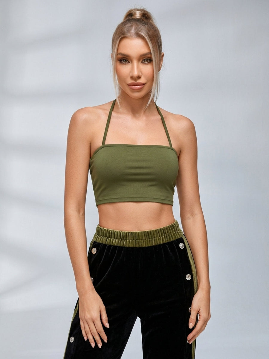 Velvet Stand Collar Jacket Side Snap Wide Leg Pants Tube Top 3 Piece Set