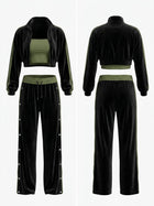 Velvet Stand Collar Jacket Side Snap Wide Leg Pants Tube Top 3 Piece Set