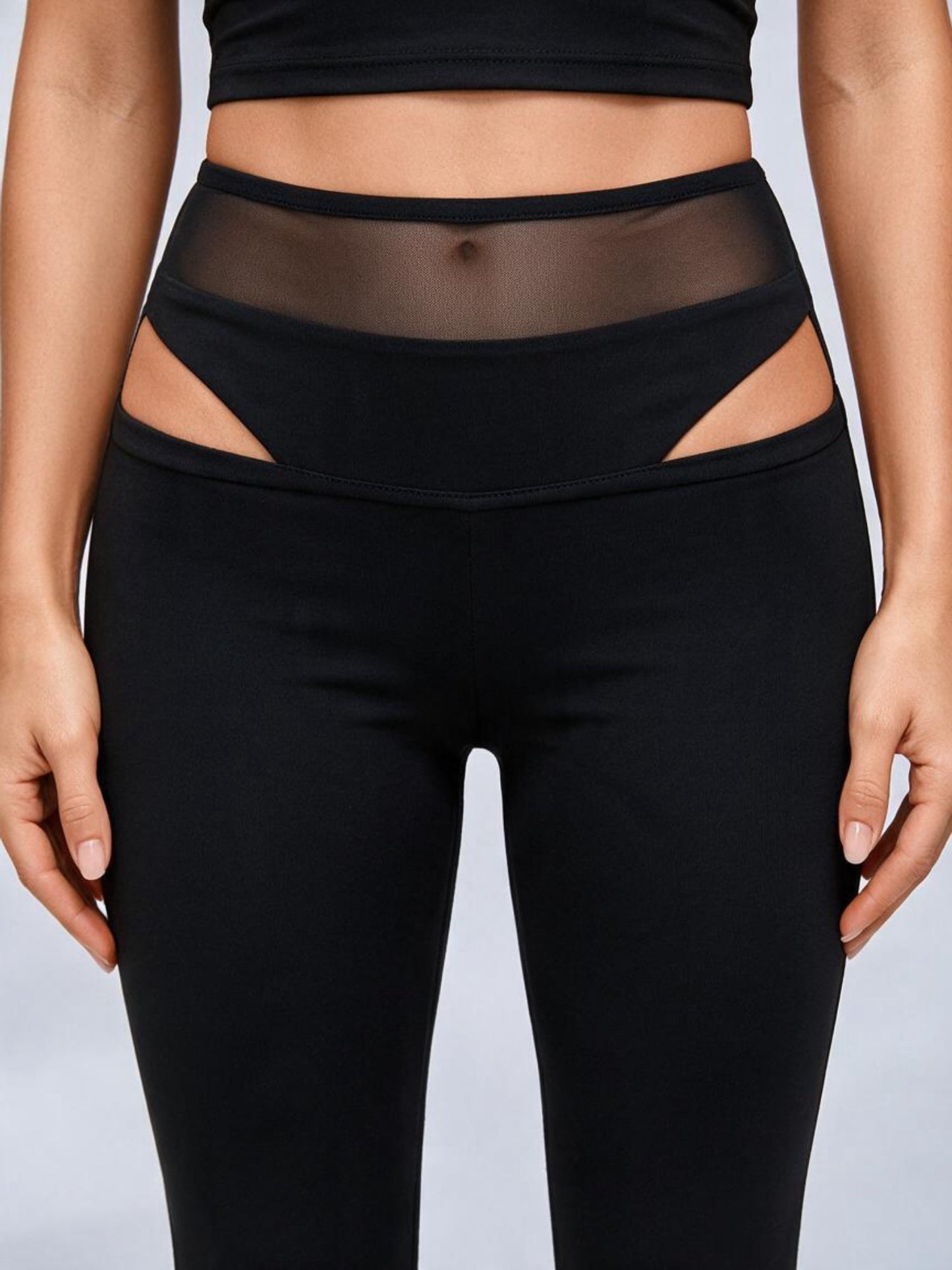 Crisscross Halter Cutout Top Mesh Waist Flared Pants 2 Piece Set