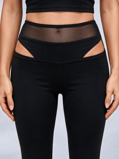 Crisscross Halter Cutout Top Mesh Waist Flared Pants 2 Piece Set