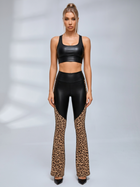 Stretch Slim Color Block Leopard Patchwork Workout 2 Piece Outfit