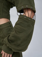 Army Green High Street Cutout Sleeve Waist Slim Hooded  2 Piece Set