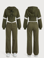 Army Green High Street Cutout Sleeve Waist Slim Hooded  2 Piece Set