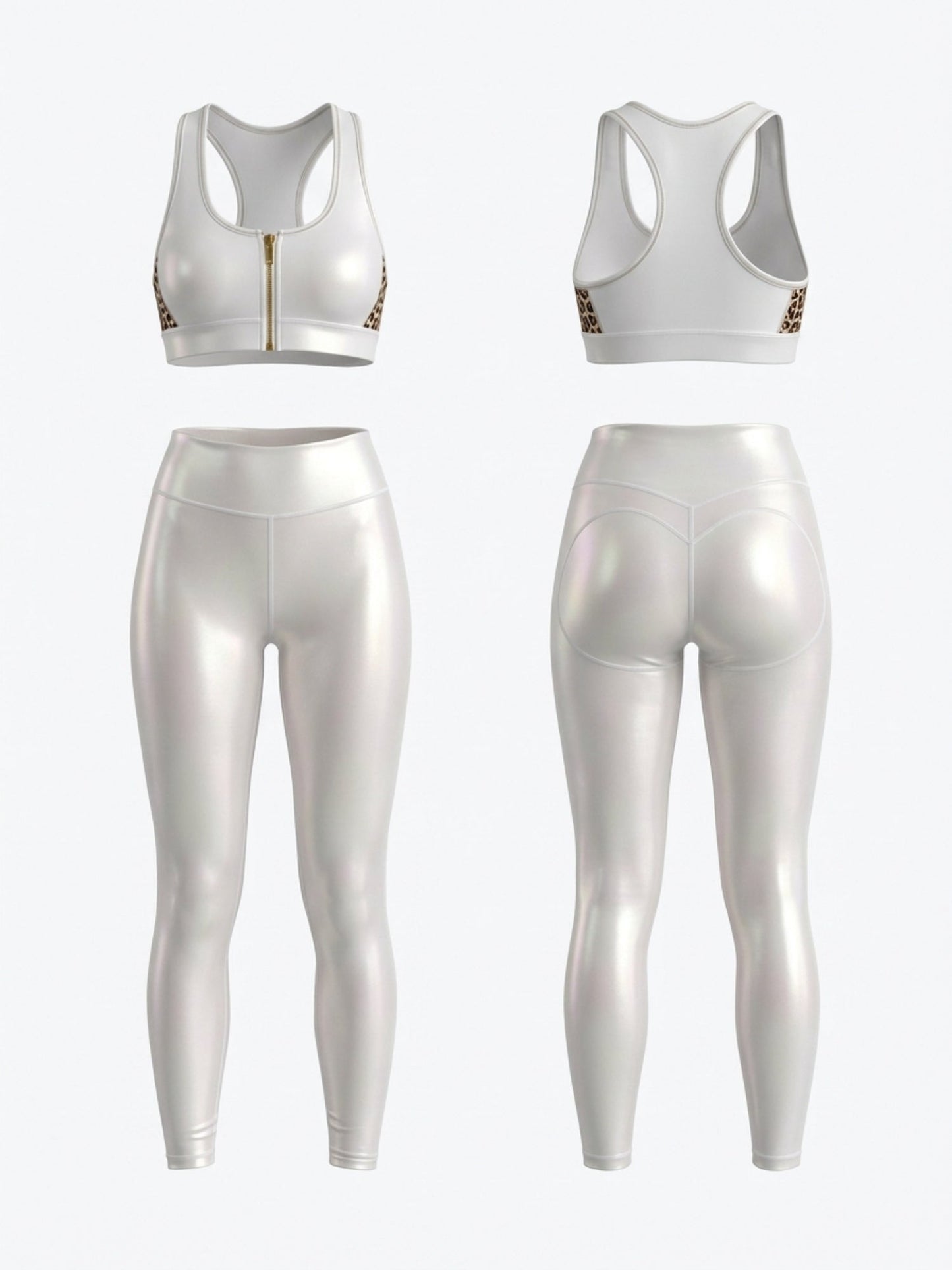 High Stretch Glossy Slim White Workout 2 Piece Outfit