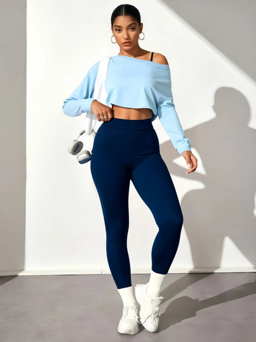 Off Shoulder Crop Top & High Waist Leggings 3 Piece Set