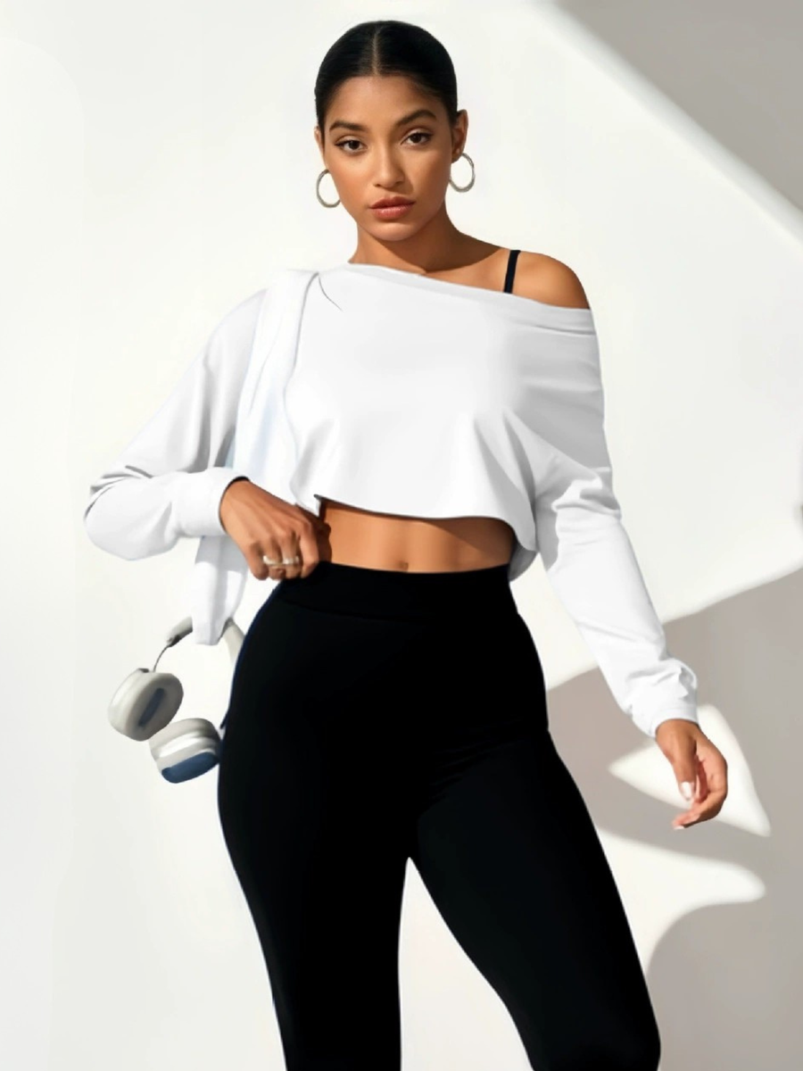 Off Shoulder Crop Top & High Waist Leggings 3 Piece Set