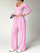 Halter Tie Waist 3 Piece Wide Leg Pant Set
