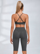 V Neck Sports Bra & Knee Length Shorts 2 Piece Yoga Set