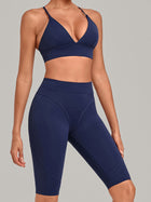 V Neck Sports Bra & Knee Length Shorts 2 Piece Yoga Set