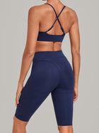 V Neck Sports Bra & Knee Length Shorts 2 Piece Yoga Set