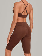V Neck Sports Bra & Knee Length Shorts 2 Piece Yoga Set