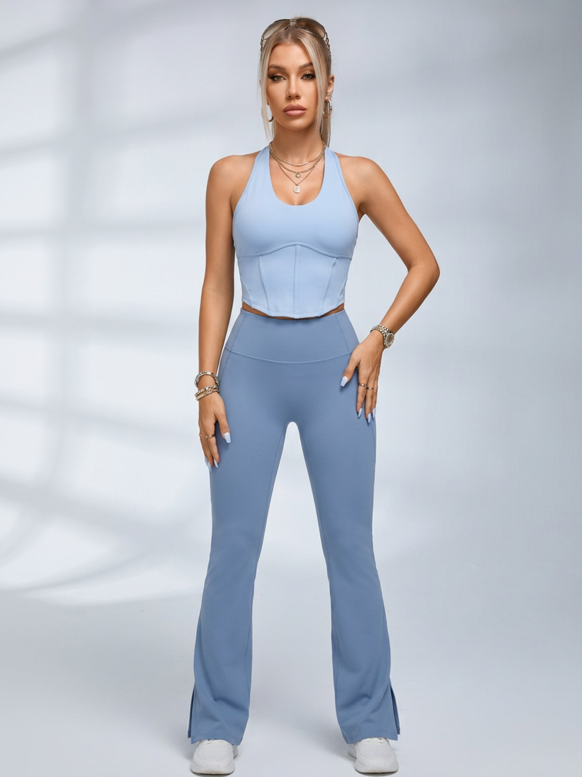 Halter Corset Top & Split Flared Leggings Set