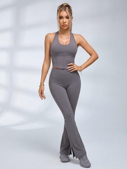 Halter Corset Top & Split Flared Leggings Set