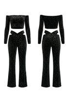 Off Shoulder Leopard Velvet 2 Piece Set