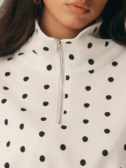 Polka Dot Cropped Sweatshirt Wide Leg Pants 2 Piece Set