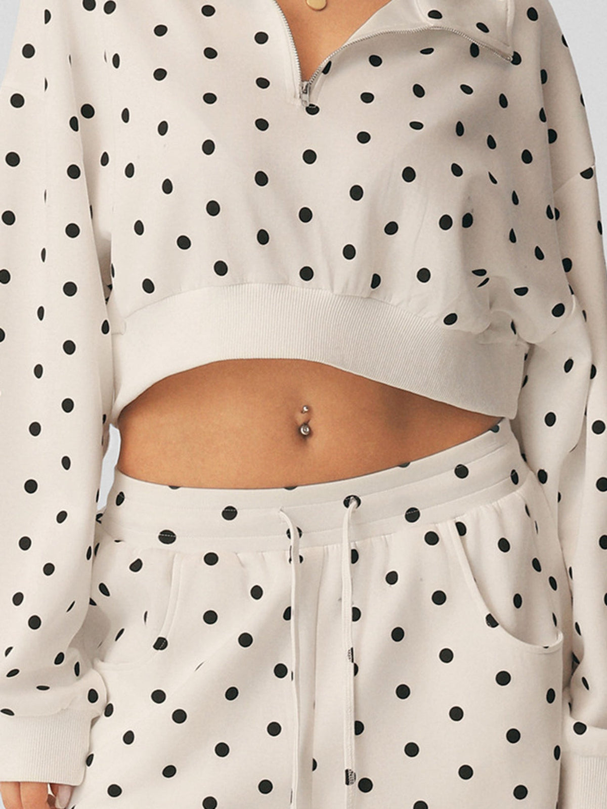 Polka Dot Cropped Sweatshirt Wide Leg Pants 2 Piece Set