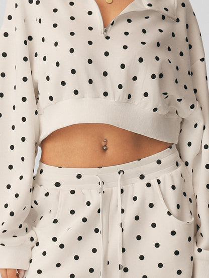 Polka Dot Cropped Sweatshirt Wide Leg Pants 2 Piece Set