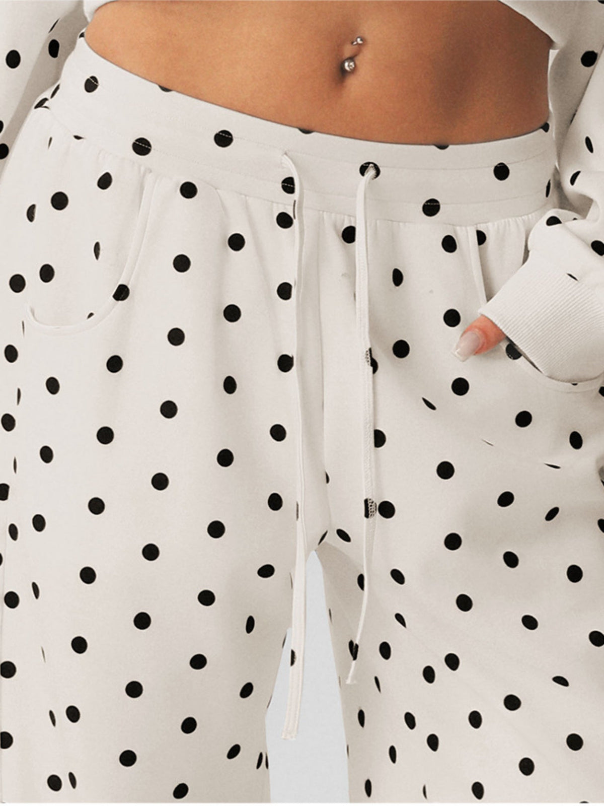 Polka Dot Cropped Sweatshirt Wide Leg Pants 2 Piece Set