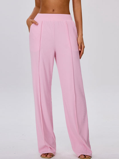 Pink Halter Wrap Top Wide Leg Pants 3 Piece Outfit Set