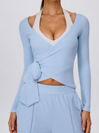 Pink Halter Wrap Top Wide Leg Pants 3 Piece Outfit Set