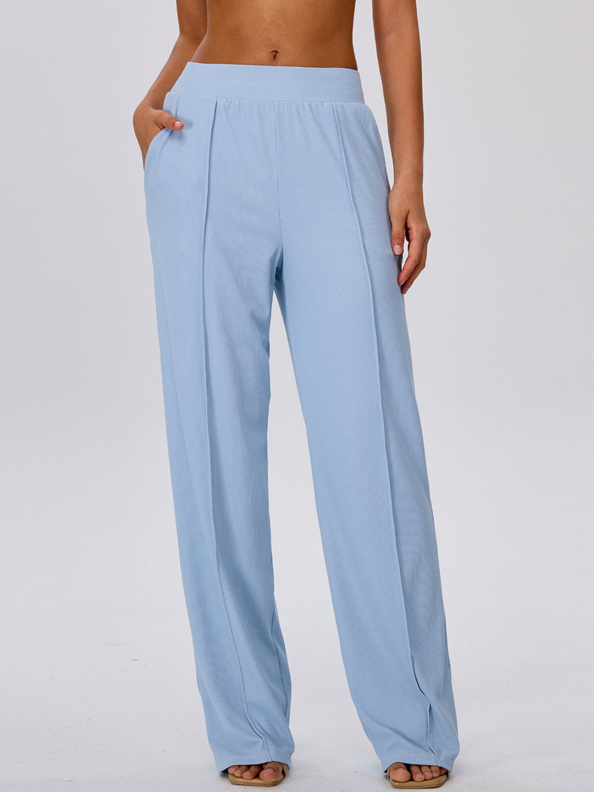 Pink Halter Wrap Top Wide Leg Pants 3 Piece Outfit Set