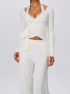 Pink Halter Wrap Top Wide Leg Pants 3 Piece Outfit Set