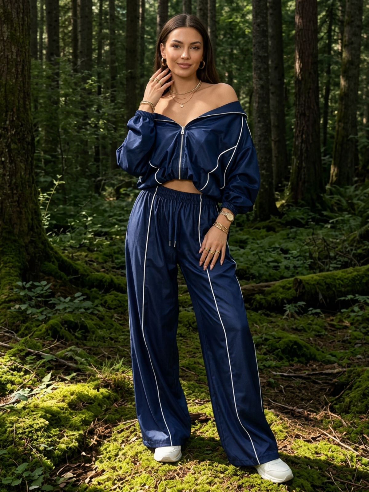Satin Track Suit Side Stripe 2 Piece Outfit