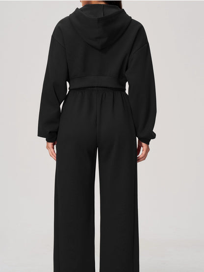 Long Sleeve Zip Up Hoodie & Loose Wide Leg Sweatpants