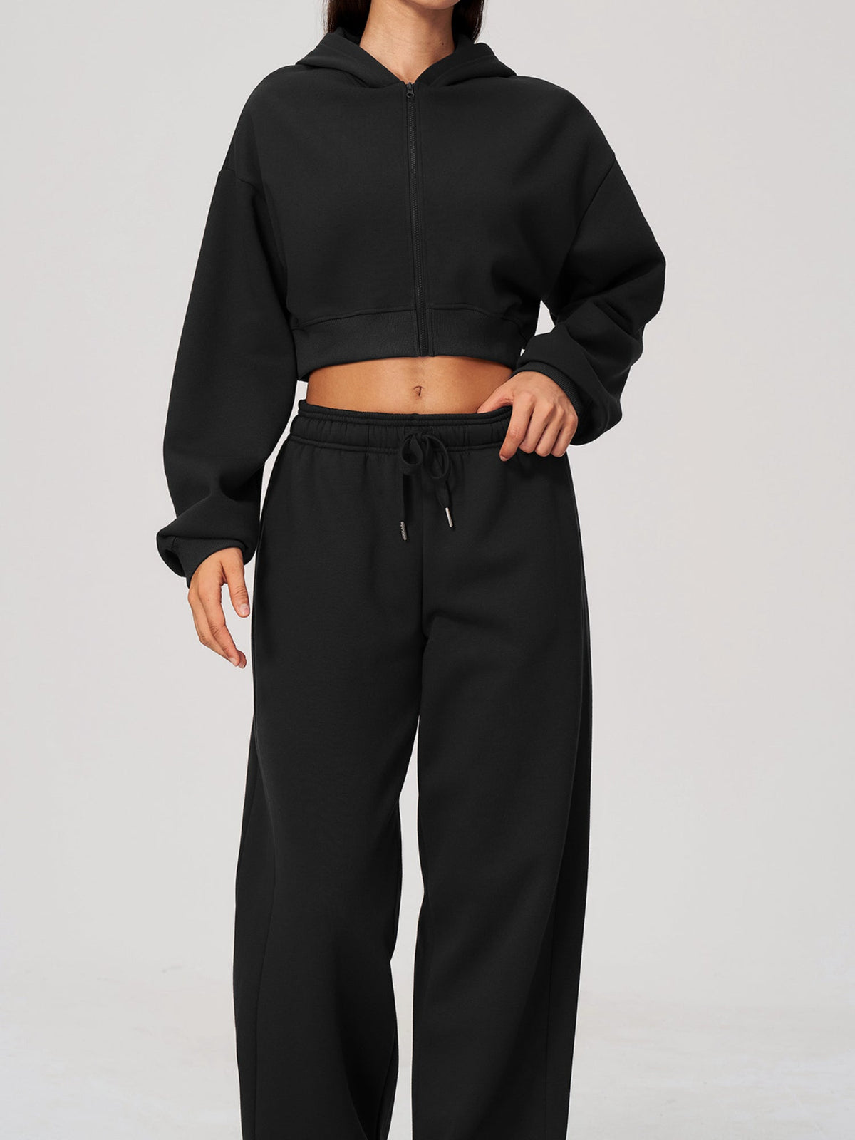 Long Sleeve Zip Up Hoodie & Loose Wide Leg Sweatpants